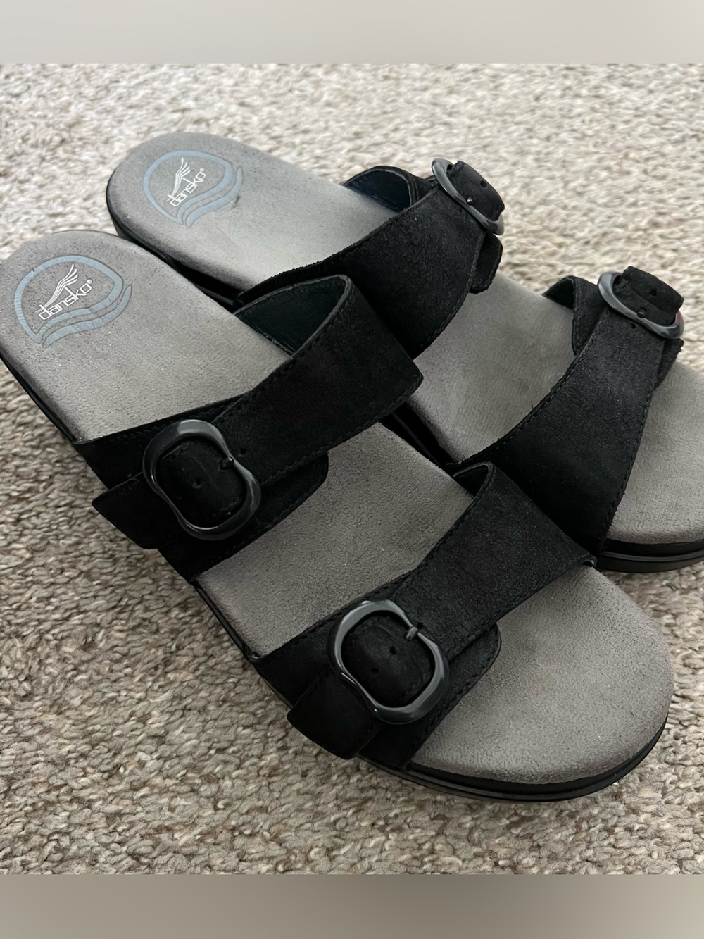 Dansko Black Suede Double Buckle Slide Sandals Size 41